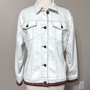 Vintage Twiggy London White Denim Jacket with Embroidered Trim
